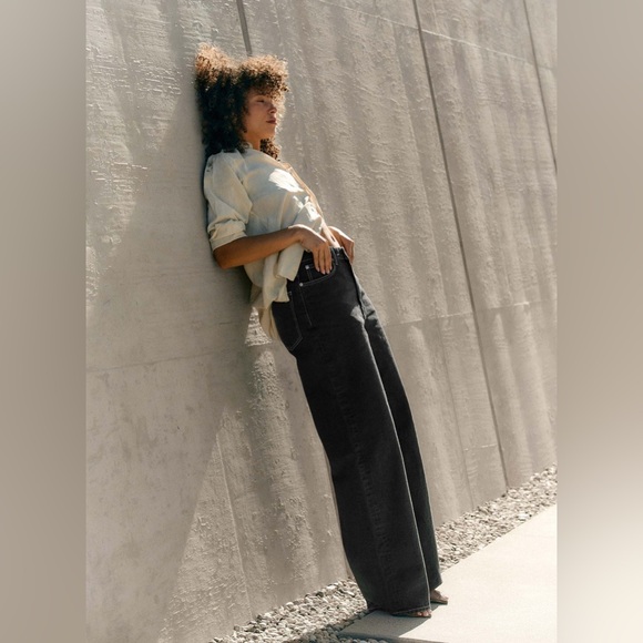 Imogene + Willie Molly Powell Wide Leg Jeans 31 Japanese Denim Black Slouchy - Picture 3 of 13